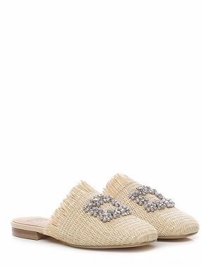 BibiLou raffia jeweled mule slide